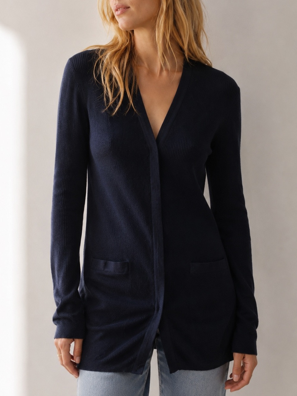 Club Monaco Silk Cashmere Wool Navy Snap Front Cardigan | M